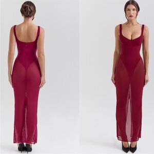 HOUSE OF CB Robina Sheer Mesh Overlay Maxi Cocktail Dress Size Small